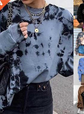 Shirt For Women Tid Dye Long Sleeve Shirts Autumn Winter Hoo