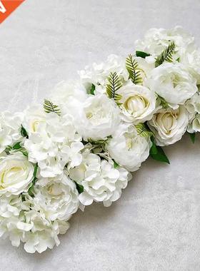 Artificial Peony Rose Hydrangea Row Wedding Background Fake