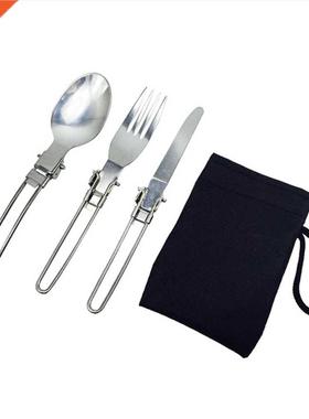 3pcs Folding Tool Fork Spoon Set Foldable Picnic Dinnerware