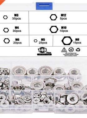 140Pcs 3 4 5 6 8 10 12 Hex Flange Nuts Assortent Kit