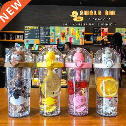 New Hot Creative Plastic Straw Water Bottle Cute Animal