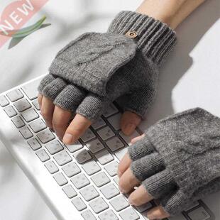 1 Pairs Knitted Half Finger Gloves Flipped Cover Flip Men Wo