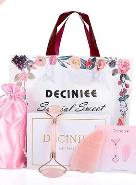 Deciniee Rose Quartz Jade Roller Gua Sha Set Slimming Face