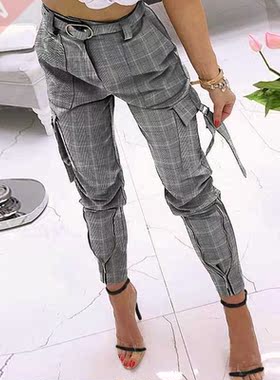 Women Casual Solid Cargo Pants 2021 Spring Summer High Waist