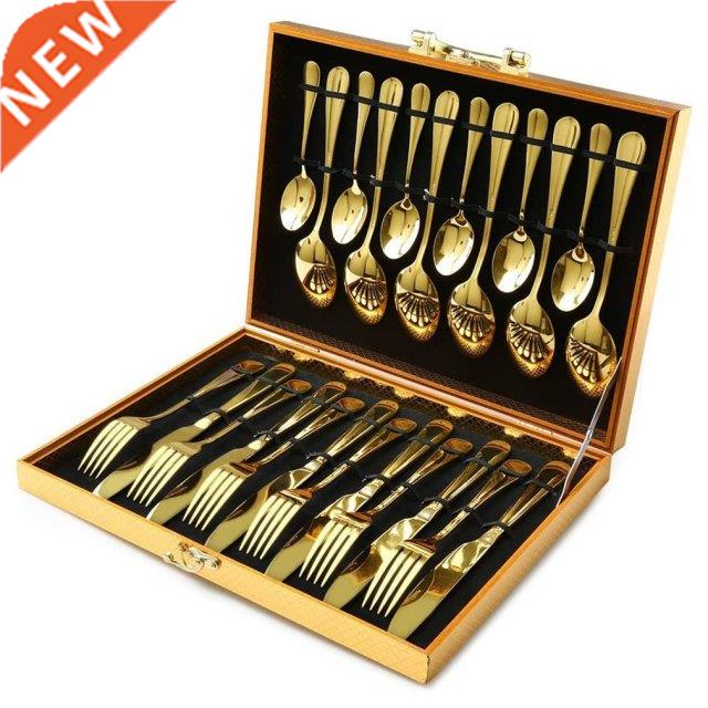 NEW 24pcs Gold Dinnerware Set Stainless Steel Tableware Set