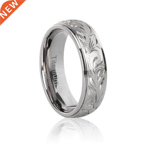 G23 Titanium Wedding Rings with Hand Floral Engraved,Wedding