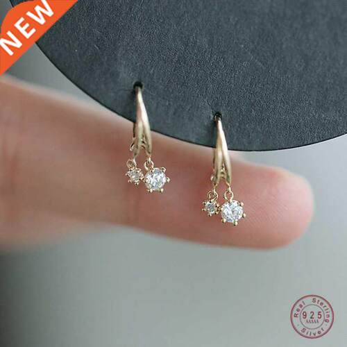 925 Sterling Silver Korean Shiny Crystal Earrings For Women