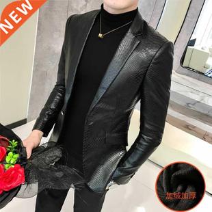 2021 New arrived One Button PU Blazer Men Slim Fit Blazer Ma