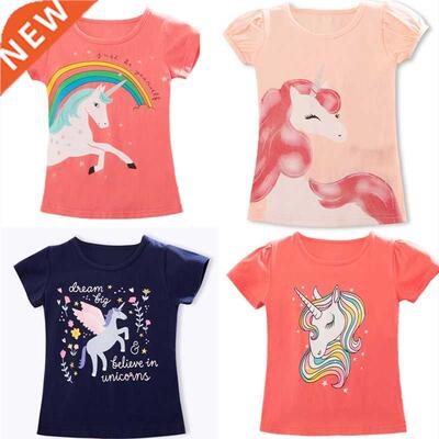 Summer Shrt Sleeve T-Shrt For Grl Lds Uncorn Cartoon Pr
