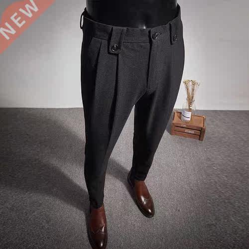 2020 New Business Dress Pants Fashion Folds Casual Slim Fit