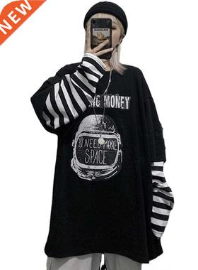 Autumn tshirt Casual Letter Print O-Neck stripe Tees Creativ