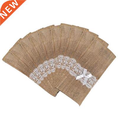 10pcs Natural Jute Burlap Cutlery Holders Packaging Fork