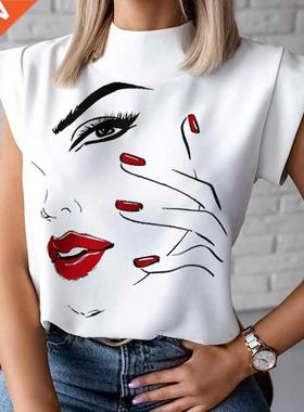 Fashion Women Elegant Lips Print Tops and Blouse Shirts 2021