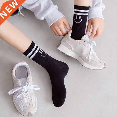 cute socks smiley face white black striped sokken japanese s