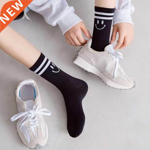 cute socks smiley face white black striped sokken japanese s