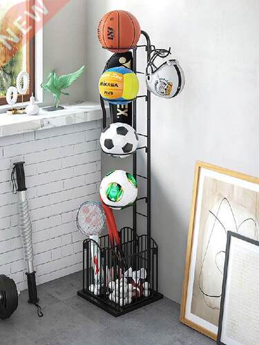 Black Metal Basketball Display Storage Rack Shelf Balls
