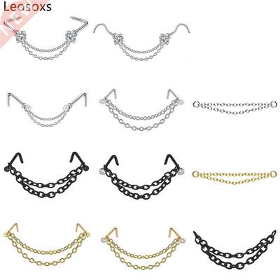 Leosoxs Stainless Steel Double Nose Piercing Chain Nose Chai