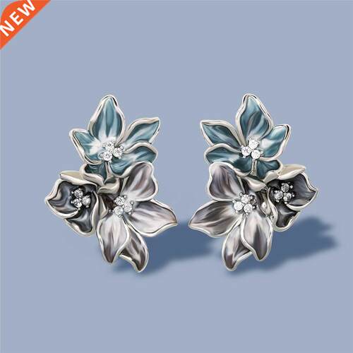 Classic Women's 925 Silver Earrings Elegant Flower Shape Ear
