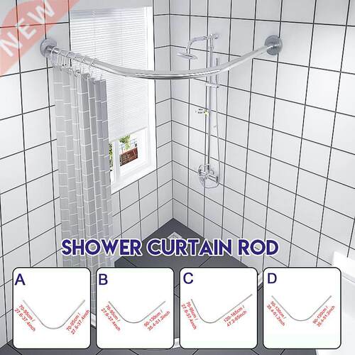 04 Stainless Steel Extendable Corner Shower Curtain Rod
