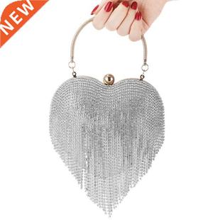 Rhinestone Evening Bag Heart Pattern Silver Clutch Womens Fa