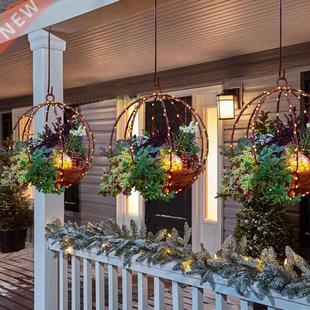 DIY Hanging Plant Flower Basket With Light String Christmas
