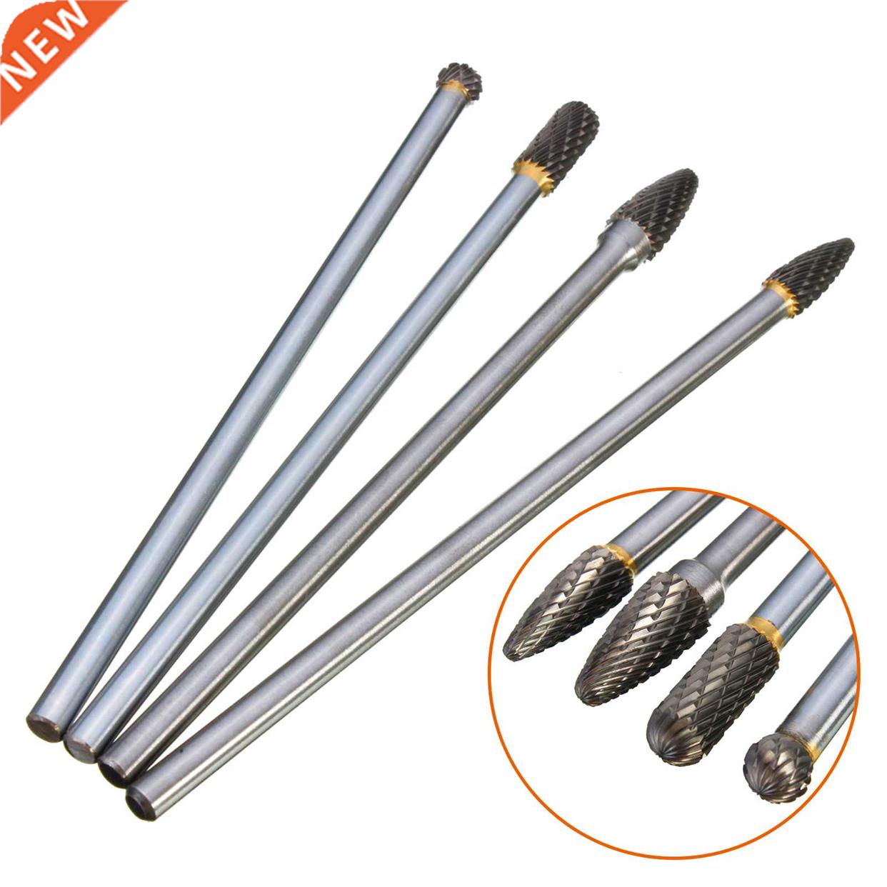 4Pcs Tungsten Steel 1/4'' Shank Rotary Cutting Burrs 10mm Cu