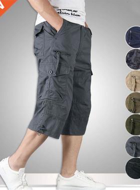 2021 Summer Men's Casual Cotton Cargo Shorts Long Le