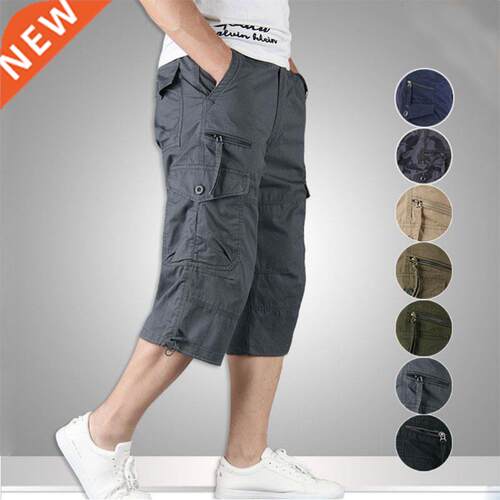 2021 Summer Men's Casual Cotton Cargo Shorts Long Le