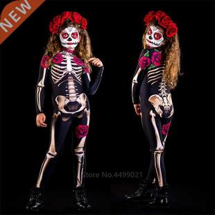 Rose Skeleton Adult Kids Scary Costume Halloween Dress Cospl