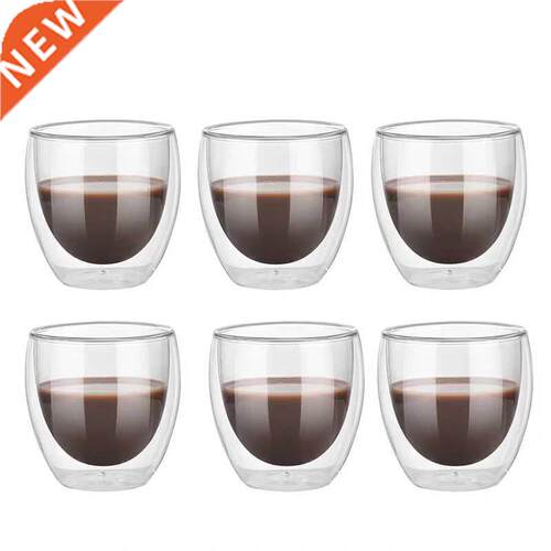 Set of 2/6 Double-lyer het-resistnt te Glss Coffee Cups