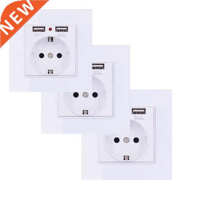 EU Standard Wall Electrical Power Socket with Dual Usb Ports