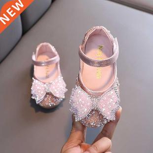 Autumn Girls Leather shoes Princess Sque Rhinestone Bow Si