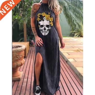 Summer Dresses Women Punk Style Loose Halter Neck Sleeveless