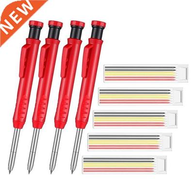 4 Pieces Solid Carpenter Pencil with 30 Pieces Leads Refills