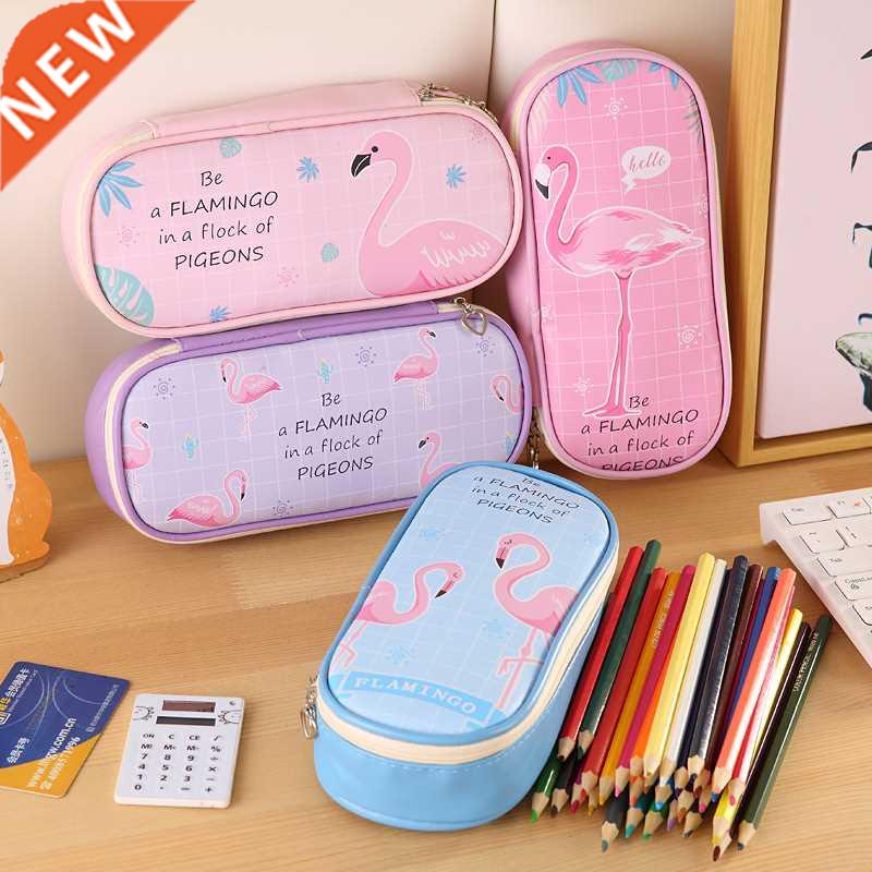 Kawaii School Pencil Case for Girls Flamingo Cat Unicorn PU