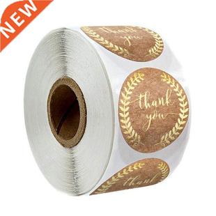 100-500 Pcs Round Thank You Sticker Roll With Gold Leaf Oliv