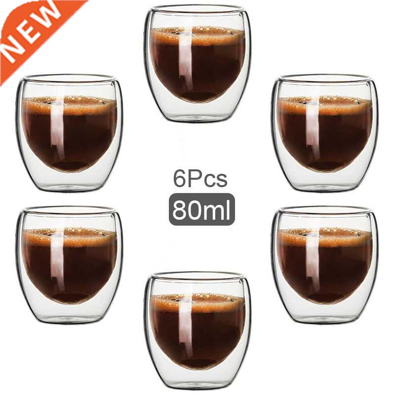 80ML Double Wall Glass Cup Transparent Handmade Heat Resista