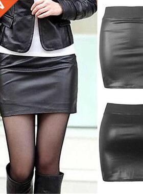 2021 Fashion Black Pu Leather Skirt Women Sid Black Mini S