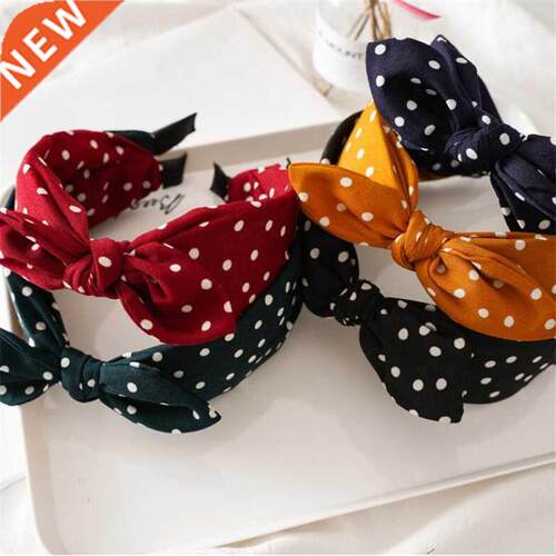Vintage Dot Print Hair Band Rabbit Ear Knotted Headband For