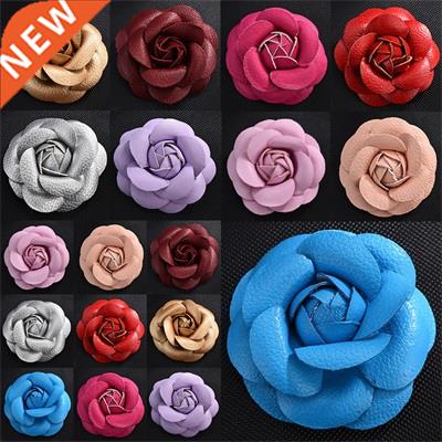 Korean PU Leather Camellia Flower Brooch Boutonniere Lapel