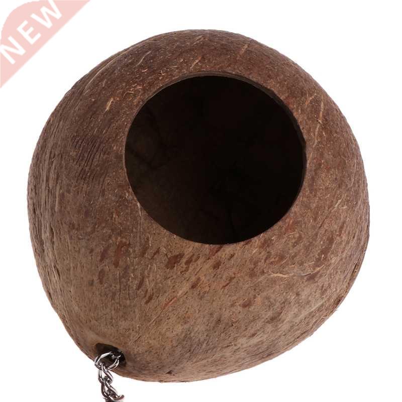 Natural Coconut Shell Bird Nest House Hut Cage Feeder Toy