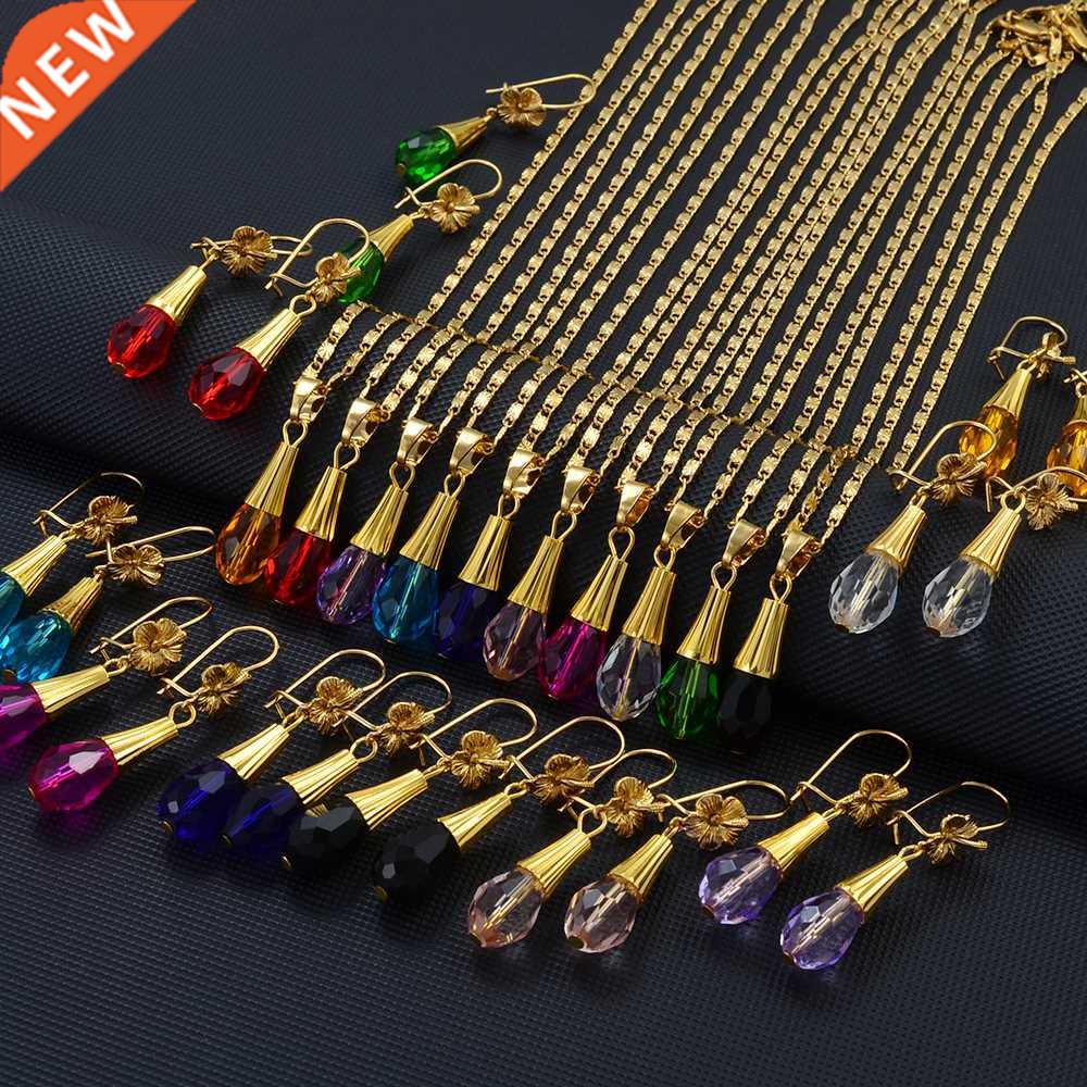 Anniyo Hawaiian Flower Jewelry sets Colored Crystal Pendant