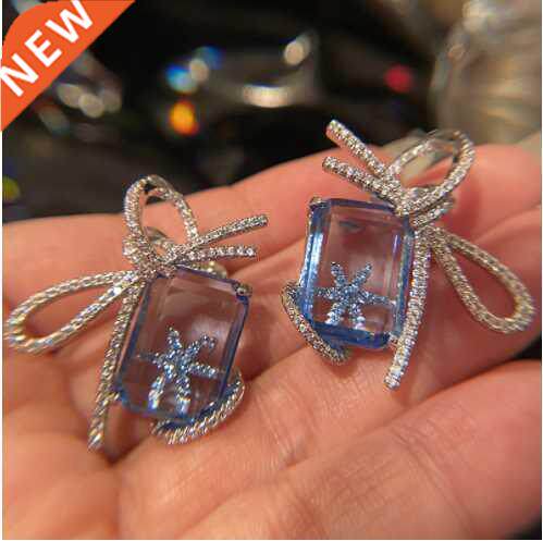 Women Ice blue first snow earrings female ins design earring