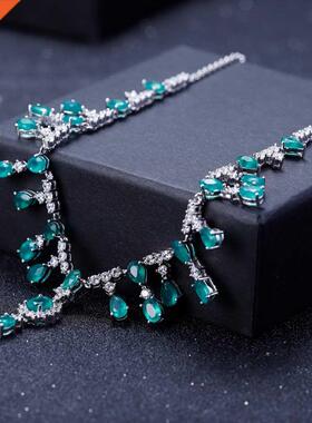 GEM'S BALLET Green Agate 925 Sterling Silver Gemstones Neckl
