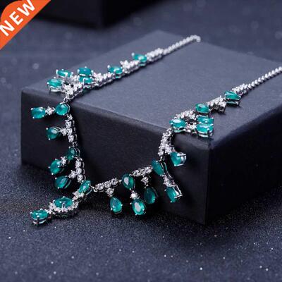 GEM'S BALLET Green Agate 925 Sterling Silver Gemstones Neckl
