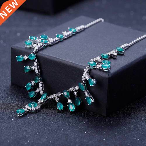 GEM'S BALLET Green Agate 925 Sterling Silver Gemstones Neckl
