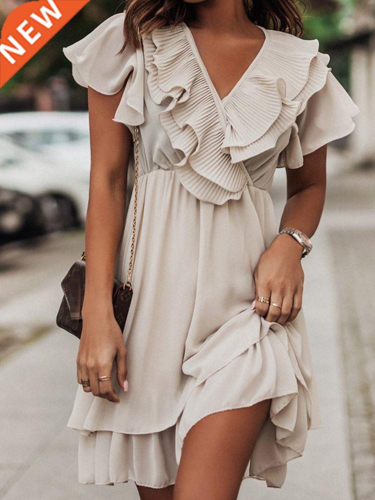 Summer Ruffles Hgh Wast Chffon Dress Women 2022 Elegant C
