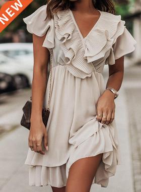 Summer Ruffles Hgh Wast Chffon Dress Women 2022 Elegant C