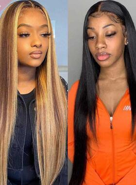 Highlight Wig Human Hair Straight Lace Front Wig Colored Hum