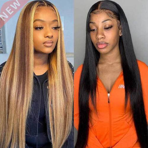Highlight Wig Human Hair Straight Lace Front Wig Colored Hum